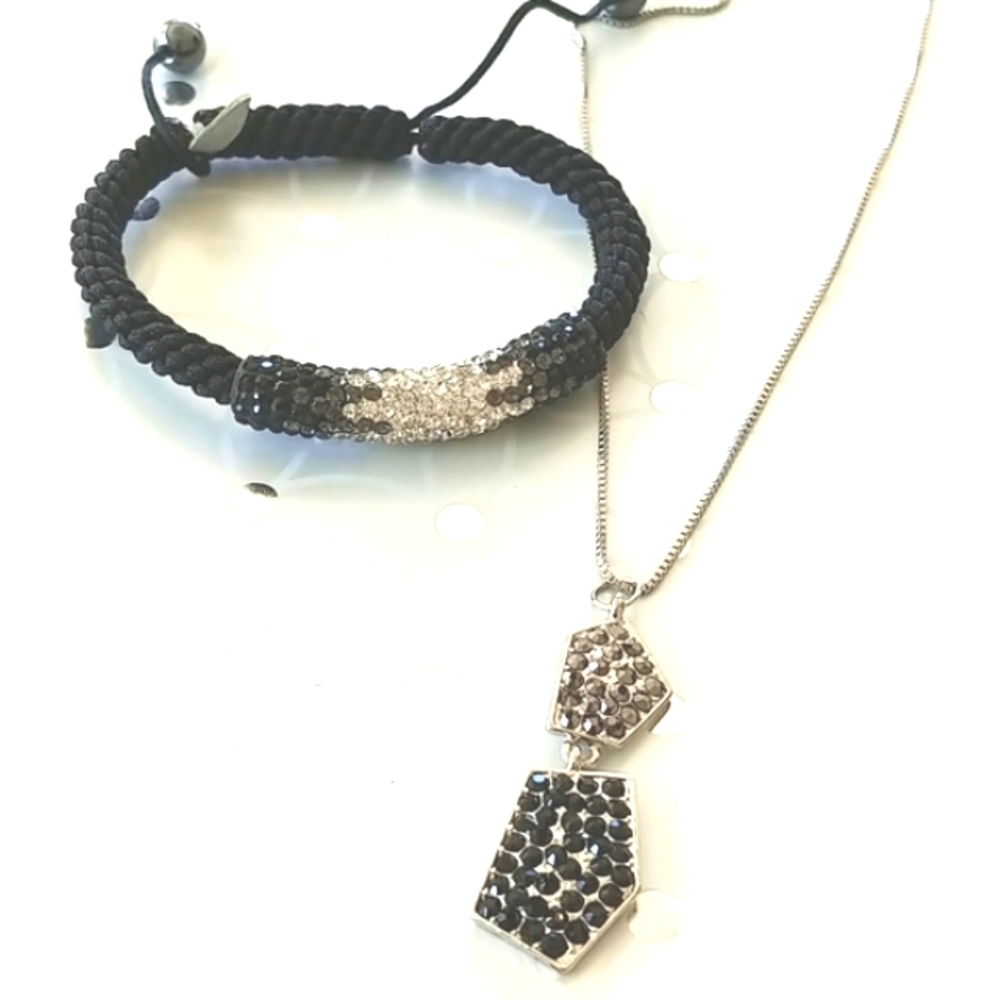 ✨BOGO FREE✨Crystal Pave bar bracelet + pendant necklace black/grey NWT